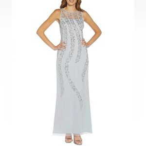 Papell Studio By Adrianna Papell Embellished Beaded Sequins Illusion Gown NWT